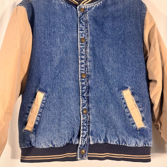90s Vintage Denim Varsity Bomber Jacket - Picture 4 of 6